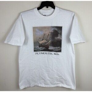 Vintage Y2K Plymouth Massachusetts Graphic T-Shirt / White / Size XL